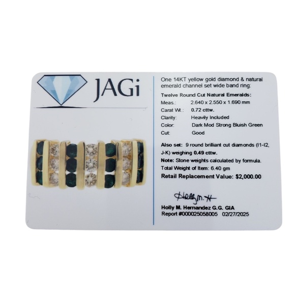 14K Yellow Gold Emerald and Diamond Band Ring Size 7.25  #21206 - Picture 9 of 9